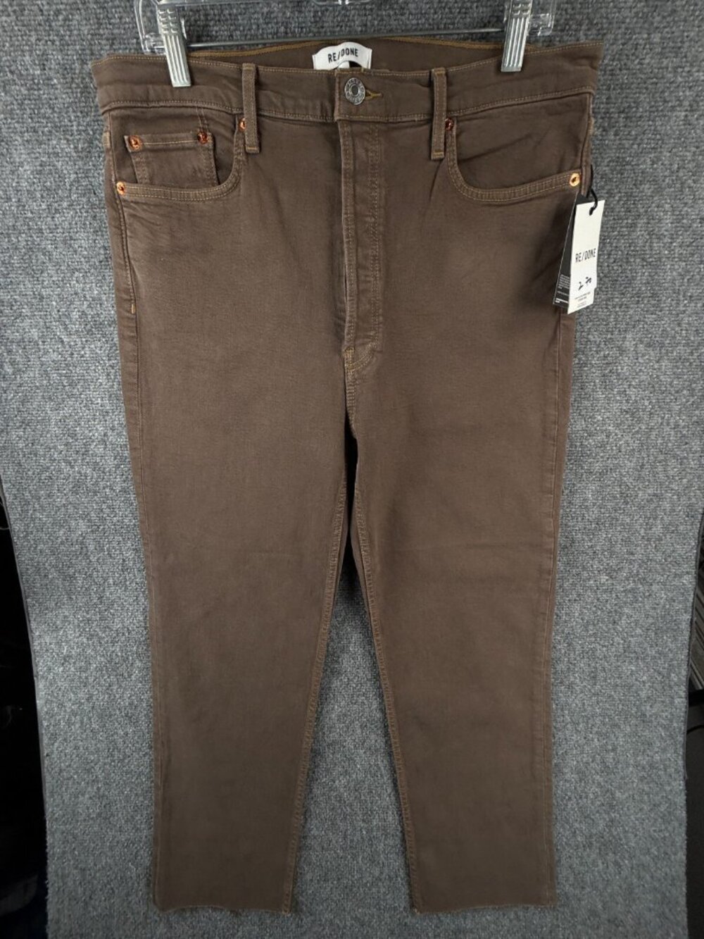 NWT RE/DONE 70s Ultra High Rise Stovepipe Jeans Brown Denim 32 Women Trouser